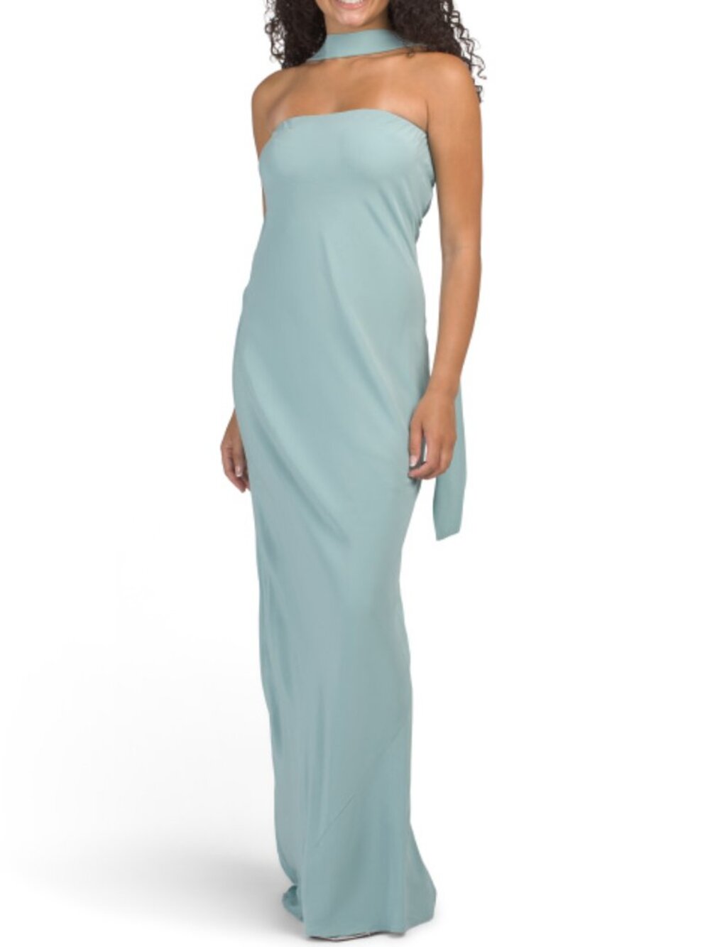 JL LUXE LABEL Strapless Maxi Dress With Neck Scarf